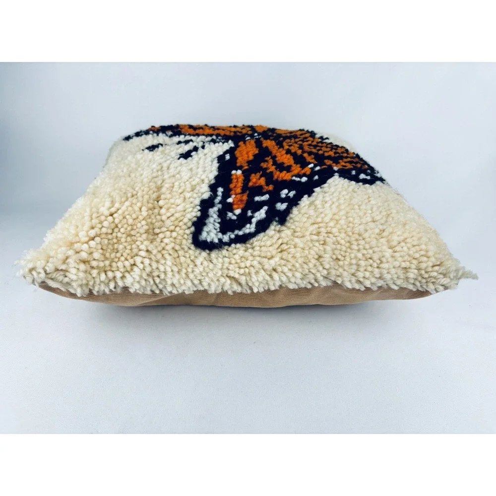 Vintage Monarch Butterfly Spring Latch Hook Yarn Pillow Cover  Retro Funky